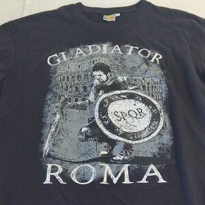 Gladiator Roma Black Short Sleeve Tee with Vintage Warrior Design